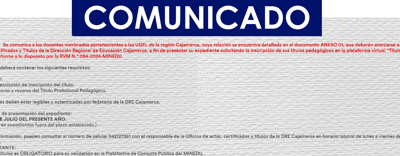 COMUNICADO | Inscripción de títulos pedagógicos en la plataforma Títula - MINEDU
